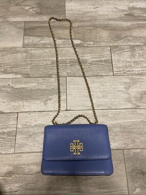 Tory Burch Royal Blue Pebbled Leather Chain Shoulder Bag